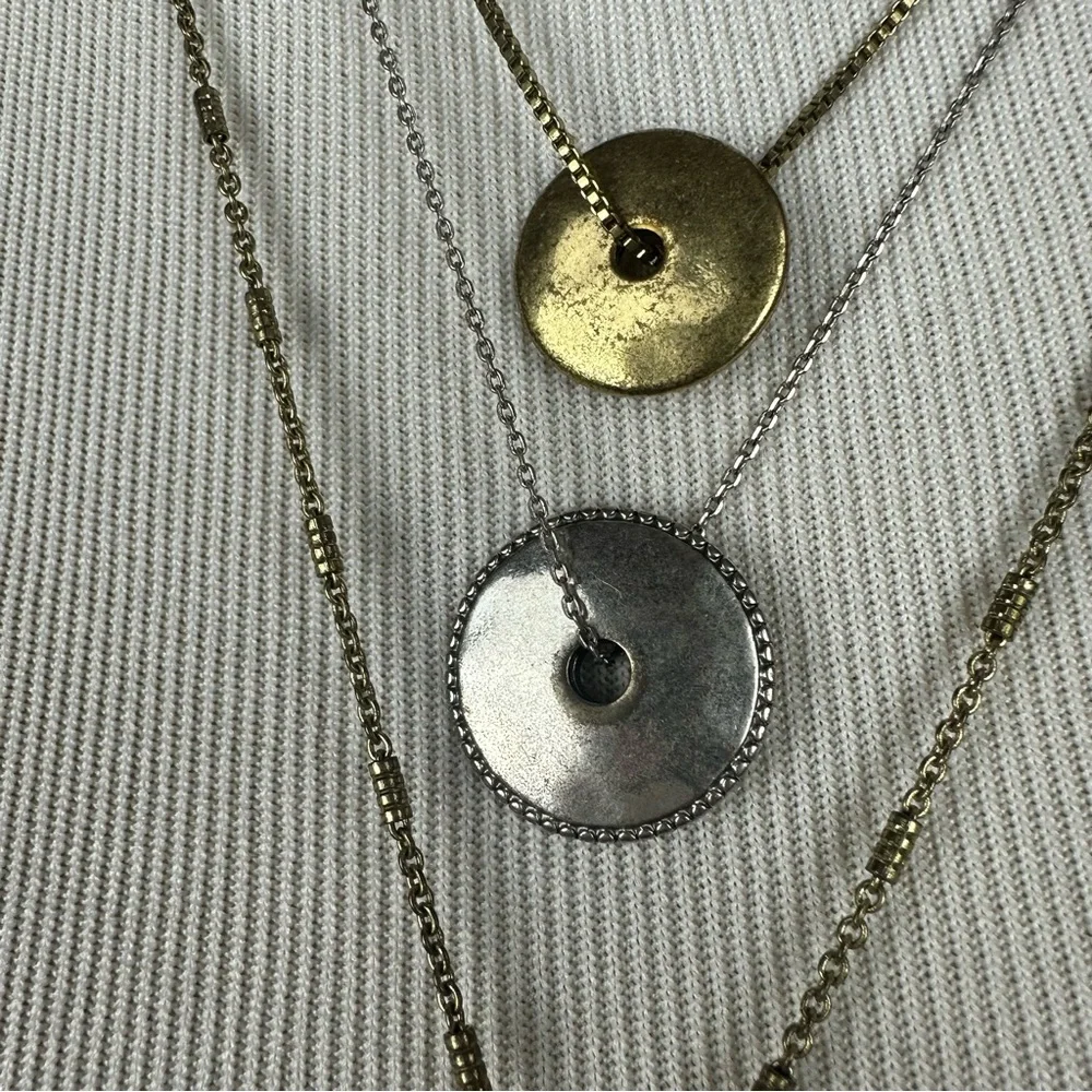 Lucky Brand triple layer mixed metal necklace with disk charms - Picture 3 of 6